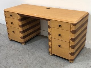 (COLLECTION ONLY) ANUEL 6 DRAWER DUAL PEDESTAL STYLE DESK IN OAK AND WALNUT - RRP £2395: LOCATION - D2