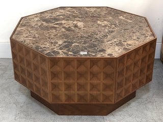 (COLLECTION ONLY) DANTE OCTAGONAL COFFEE TABLE IN DARK EMPERADOR MARBLE AND WALNUT - RRP £1995: LOCATION - D2