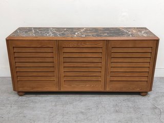 (COLLECTION ONLY) LUCIA 3 DOOR SIDEBOARD IN MICHELANGELO MARBLE AND WALNUT - RRP £2795: LOCATION - D2