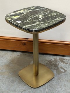 (COLLECTION ONLY) SEBASTIEN SIDE TABLE IN JURASSIC GREEN MARBLE AND BRASS - RRP £355: LOCATION - D7
