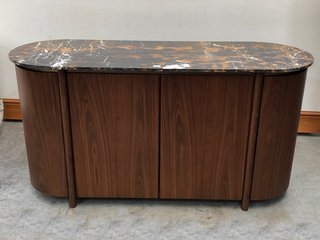 (COLLECTION ONLY) ADA 4 DOOR SIDEBOARD IN WALNUT AND MICHELANGELO MARBLE TOP - RRP £2995: LOCATION - D7