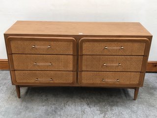 OSCAR 6 DRAWER WIDE DRESSER IN CANE AND OAK - RRP £2495: LOCATION - D7