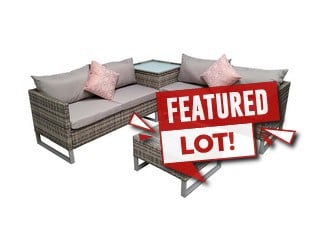 SIGNATURE WEAVE LUCY CORNER SOFA SET IN LIGHT GREY WEAVE WITH GREY LEGS, WITH A STEEL FRAME. APPROX RRP £699