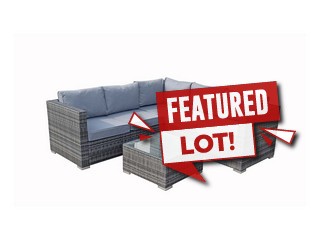 SIGNATURE WEAVE GEORGIA COMPACT CORNER SOFA SET WITH A COFFEE TABLE IN MIXED GREY 8MM FLAT WEAVE. APPROX RRP £799