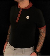CG GOLF VINTAGE TOUR POLO SHIRT IN BLACK/RED SIZE L-RRP-£34.99