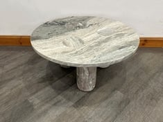 TISBURY DARK TERRA BIANCA MARBLE COFFEE TABLE, ROUND TOP WITH THREE LEGS - RRP £1,695  (COLLECTION ONLY)