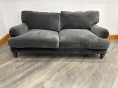 ARUNDEL TRADITIONAL ROLL ARM THREE SEATER SOFA WITH SOLID WOOD TURNED LEGS IN VELVET SLATE - RRP £3,495 (COLLECTION OR OPTIONAL DELIVERY)