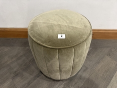 FULLY UPHOLSTERED ROMI STOOL, FLUTED DETAIL WITH PIPED RIM IN COTTON VELVET LICHEN - RRP £650 (COLLECTION OR OPTIONAL DELIVERY)
