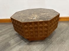 DANTE OCTAGONAL MID TONE ASH FINISH COFFEE TABLE WITH HONED DARK EMPERADOR MARBLE TOP - RRP £2,375 (COLLECTION OR OPTIONAL DELIVERY)