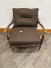 THEODORE TAPERED BIRCH-WOOD FRAME ARMCHAIR WITH CHARCOAL UPHOLSTERED LINEN AND BRASS DETAILED ARMS RRP- £995 (COLLECTION OR OPTIONAL DELIVERY)