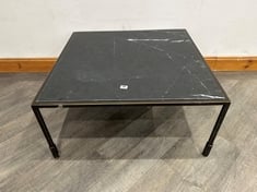 PORTNALL SQUARE BLACKENED BRASS COFFEE TABLE WITH HONEY BLACK MARAQUINA MARBLE TOP RRP- £995 (COLLECTION OR OPTIONAL DELIVERY)