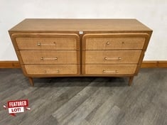 OSCAR CANE & OAK SIX DRAWER DRESSER WITH SLIM CLEAR RESIN HANDLES WITH BRASS CAPS - RRP £2,495 (COLLECTION OR OPTIONAL DELIVERY)