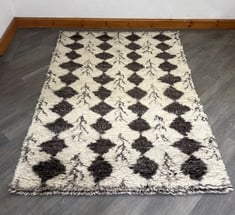 FLORA HAND KNOTTED WOOL RUG MOROCCAN FLOKATI STYLE CREAM AND CHARCOAL DIAMOND PATTERN 170 X 240CM - RRP £2,475 (COLLECTION OR OPTIONAL DELIVERY)