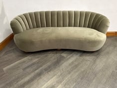 LUCIANA UPHOLSTERED COTTON VELVET FLUTED BACK, CURVED 3 SEATER SOFA IN FERN - RRP £2,787 (COLLECTION OR OPTIONAL DELIVERY)