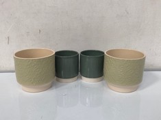 6-PIECE BD EMBOSSED FLORAL 14CM SAGE PLANTER TO INCLUDE 11-PIECE ATHENS RIBBED POT COVER GREEN 10CM (COLLECTION ONLY)