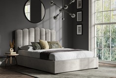 BRAD 4FT6 DOUBLE SIZE OTTOMAN BED FRAME LIGHT GREY VELVET (BOXES 1-3 COMPLETE SET) RRP- £785 (COLLECTION OR OPTIONAL DELIVERY) (KERBSIDE PALLET DELIVERY)