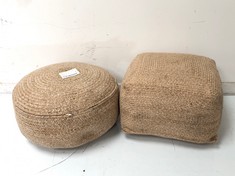 JOHN LEWIS SQUARE FAUX JUTE OUTDOOR POUFFE NATURAL - RRP £110 TO INCLUDE JOHN LEWIS JUTE POUFFE NATURAL (DELIVERY ONLY)