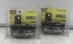 2 X RYOBI ONE+ LITHIUM+ 18V RECHARGEABLE BATTERY (DELIVERY ONLY)