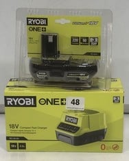 RYOBI ONE+ 18V COMPACT FAST CHARGER TO INCLUDE LITHIUM+ 18V RECHARGEABLE BATTERY (DELIVERY ONLY)