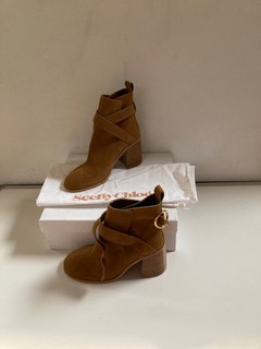 PAIR SEE BY CHLOE CALF SUEDE ANKLE BOOTIE SIZE 39EU