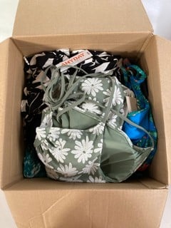 1 X BOX OF ASSORTED WOMEN'S CLOTHING TO INCLUDE AND/OR 34D BRA, JOHN LEWIS SMALL PINK DRESS