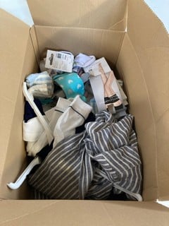 1 X BOX OF ASSORTED WOMEN'S CLOTHING TO INCLUDE JOHN LEWIS SMALL SHIRT,15 DENIER GENTLE TIGHTS, JOHN LEWIS COTTON SOCKS