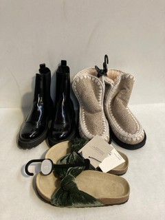 QTY OF ASSORTED SLIPPERS TO INCLUDE CHARLES & KEITH CHUNKY CHELSEA BOOTS (SIZE EU 38)