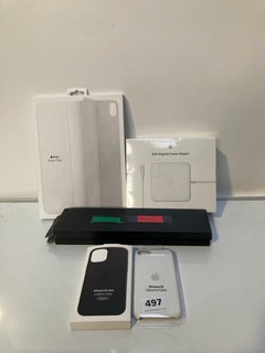 QTY OF ASSORTED GOODS TO INCLUDE 85W MAGSAFE, IPHONE SE SILICONE CASE