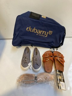 QTY OF ASSORTED GOODS TO INCLUDE, DROMOLAND BAG, SHOE TREE