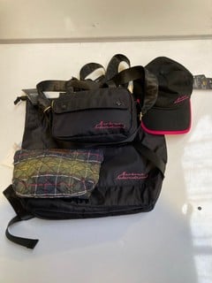 QTY OF ASSORTED GOODS TO INCLUDE BARBOUR BACKPACK, BARBOUR QUILTED WASHBAG