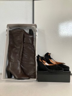 3 X PAIRS OF BOOTS TOGETHER WITH A  PAIR OF JOHN LEWIS LLORET HIGH BLACK SIZE 8 LADIES SHOES