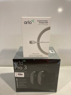 ARLO PRO 3 WIRE FREE SECURITY CAMERA SYSTEM TOGETHER WITH AN ARLO ESSENTIAL OUTDOOR CABLE (RRP: £280)