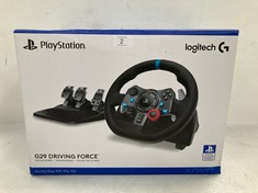 LOGITECH G29 DRIVING FORCE RACING WHEEL AND PEDALS, FORCE FEEDBACK, ANODISED ALUMINIUM, SHIFT PADDLES, EU PLUG, PS5, PS4, PC, MAC, F1 23 & GRAN TURISMO 7 COMPATIBLE, BLACK - LOCATION 1A.