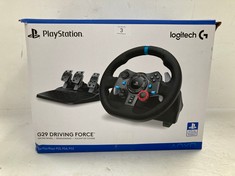 LOGITECH G29 DRIVING FORCE RACING WHEEL AND PEDALS, FORCE FEEDBACK, ANODISED ALUMINIUM, SHIFT PADDLES, EU PLUG, PS5, PS4, PC, MAC, COMPATIBLE WITH F1 23 & GRAN TURISMO 7, BLACK ( WITHOUT AUXILIARY CA