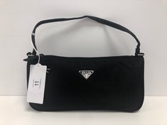 PRADA, RECTANGULAR ZIP POCHETTE BLACK NYLON CANVAS SHOULDER BAG WITH BLACK CANVAS. ITEM TO INCLUDE  WITH AN ESTIMATED SIZE OF 24*12*7CM (ITEM INCLUDES A CERTIFICATE OF AUTHENTICITY) AAY2946