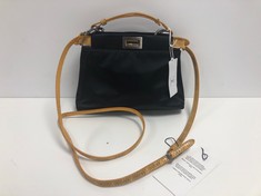 FENDI,  BLACK SATIN/SNAKESKIN EMBOSSED LEATHER SHOULDER BAG WITH YELLOW LEATHER. ITEM TO INCLUDE  WITH AN ESTIMATED SIZE OF 23*6*16CM (ITEM INCLUDES A CERTIFICATE OF AUTHENTICITY) AAW5205