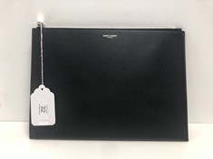 YVES SAINT LAURENT, ZIP POUCH BLACK GRAIN DE POUDRE LEATHER BAGS WITH NONE. ITEM TO INCLUDE NONE WITH AN ESTIMATED SIZE OF 29*21*1CM (ITEM INCLUDES A CERTIFICATE OF AUTHENTICITY) OAG5489