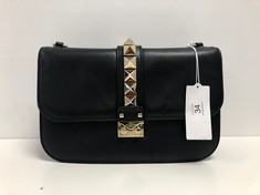 VALENTINO, MEDIUM ROCKSTUD GLAM LOCK BLACK STUDDED CALFSKIN LEATHER SHOULDER BAG WITH INTERLACED CHAIN. ITEM TO INCLUDE  WITH AN ESTIMATED SIZE OF ""27*18*4,5CM" (ITEM INCLUDES A CERTIFICATE OF AUTHE