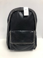 STELLA MCCARTNEY, FALABELLA BACKPACK BLACK SNAKESKIN EMBOSSED LEATHER BAGS WITH BLACK LEATHER. ITEM TO INCLUDE  WITH AN ESTIMATED SIZE OF 27*36*13CM (ITEM INCLUDES A CERTIFICATE OF AUTHENTICITY) AAY3