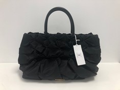 PRADA, ORIGAMI TOTE BLACK NYLON CANVAS HANDBAG WITH BLACK LEATHER. ITEM TO INCLUDE CARD, DUSTBAG, CLOCHETTE WITH AN ESTIMATED SIZE OF 27*20*17CM (ITEM INCLUDES A CERTIFICATE OF AUTHENTICITY) AAX8947
