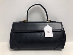 YVES SAINT LAURENT, HORIZONTAL TOP HANDLE FLAP NAVY LOGO PRINT LEATHER SHOULDER BAG WITH NAVY LEATHER. ITEM TO INCLUDE  WITH AN ESTIMATED SIZE OF 32*17*9CM (ITEM INCLUDES A CERTIFICATE OF AUTHENTICIT