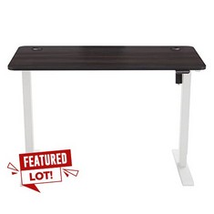 MOVIAN RECTANGULAR ELECTRIC DESK WITH ADJUSTABLE HEIGHT FOR SITTING OR STANDING WORK, 120 X 60 CM, BLACK TOP AND WHITE STRUCTURE.