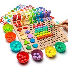 6 X YLSCI WOODEN MONTESSORI TOYS, MONTESSORI BOARD GAME, FISHING GAME, WOODEN CLIP BEAD BOARD GAME FOR CHILDREN FROM 3 YEARS OLD.