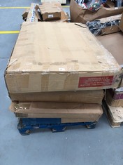PALLET OF FURNITURE OF VARIOUS MODELS AND SIZES MAY BE BROKEN AND INCOMPLETE INCLUDING LIVING ROOM TABLE.