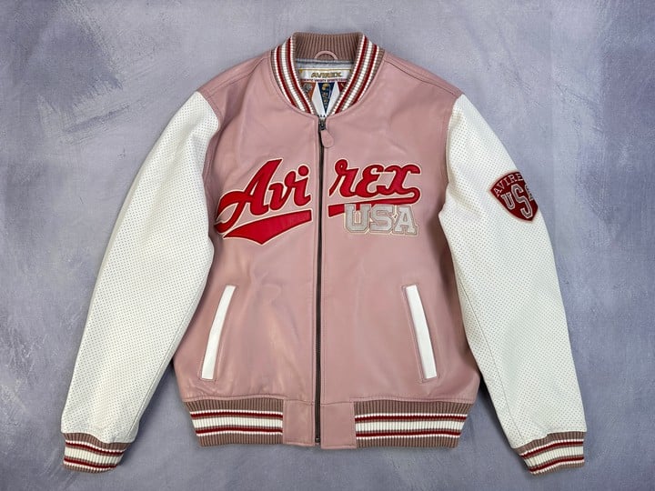 Avirex Script Leather Varsity Jacket With Tags - Size L (VAT ONLY PAYABLE ON BUYERS PREMIUM)