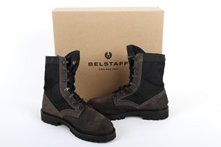 BELSTAFF TROOPER LACE UP BOOTS IN EBONY - UK 7 - RRP £375.00: LOCATION - FRONT BOOTH