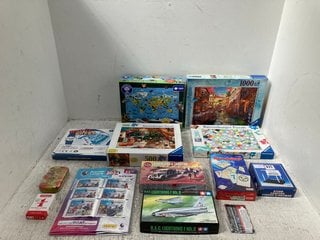 QTY OF ASSORTED TOYS TO INCLUDE RAVENSBURGER SQUISHMALLOWS JIGSAW PUZZLE & QTY OF PANINI PREMIER LEAGUE STICKERS: LOCATION - H2