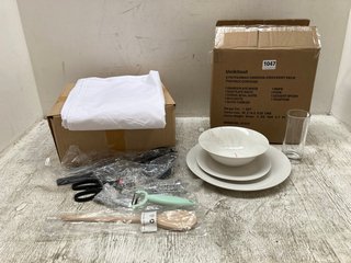3 X ASSORTED BOXES TO INCLUDE BOX OF KITCHEN PLATES AND UTENSILS: LOCATION - B16