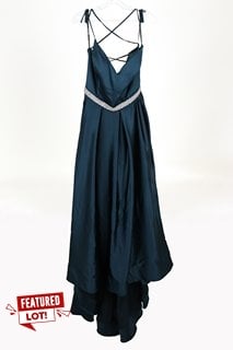 "TO THE NINES" PROM DRESS SIZE 18 IN PETROL BLUE : RRP £575.00: LOCATION - BOOTH