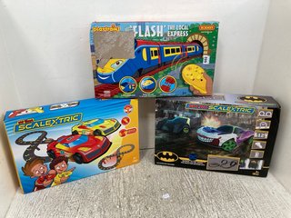 3 X ASSORTED CHILDRENS TOYS TO INCLUDE BATMAN VS THE JOKER THE RACE FOR GOTHAM CITY MICRO SCALEXTRIC: LOCATION - A8